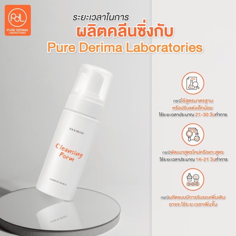 ระยะเวลาในการผลิตคลีนซิ่งกับโรงงานรับผลิตคลีนซิ่ง Pure Derima Laboratories 