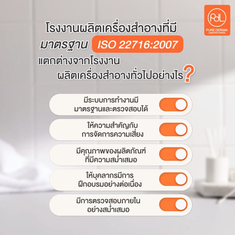 ISO 22716:2007 คืออะไร? อยากสร้างแบรนด์เครื่องสำอาง เลือกโรงงานผลิตแบบไหนต้องรู้ 6 โรงงานผลิตเครื่องสำอางที่มีมาตรฐาน ISO 22716:2007 แตกต่างจากโรงงานผลิตเครื่องสำอางทั่วไปอย่างไร