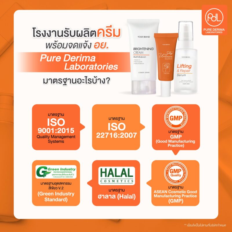 โรงงานรับผลิตครีมพร้อมจดแจ้ง อย. Pure Derima Laboratories มีมาตรฐานอะไรบ้าง?