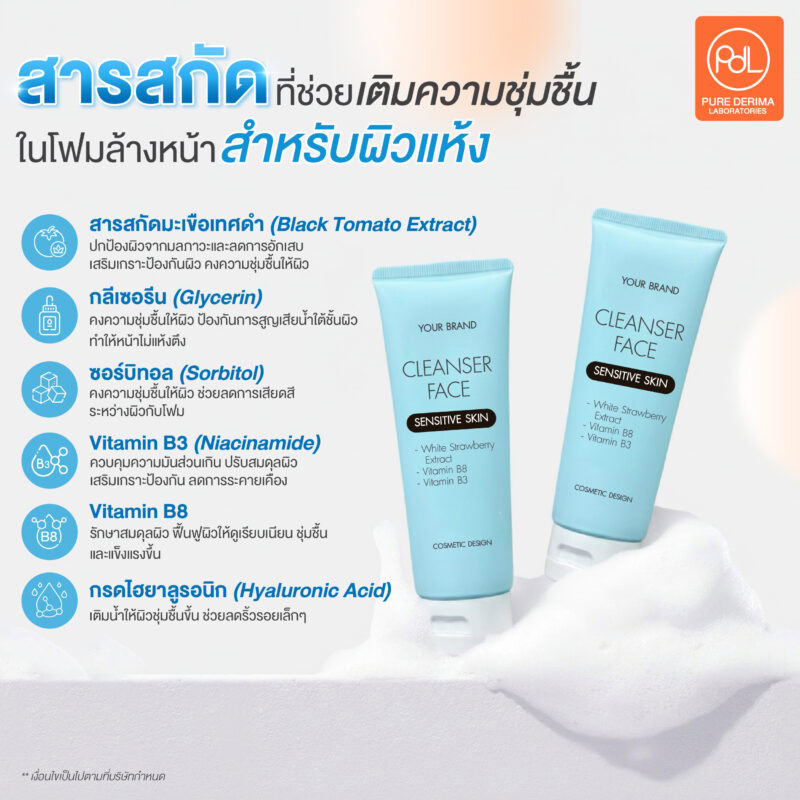 สารสกัดที่ช่วยเติมความชุ่มชื้นในโฟมล้างหน้าสำหรับผิวแห้ง