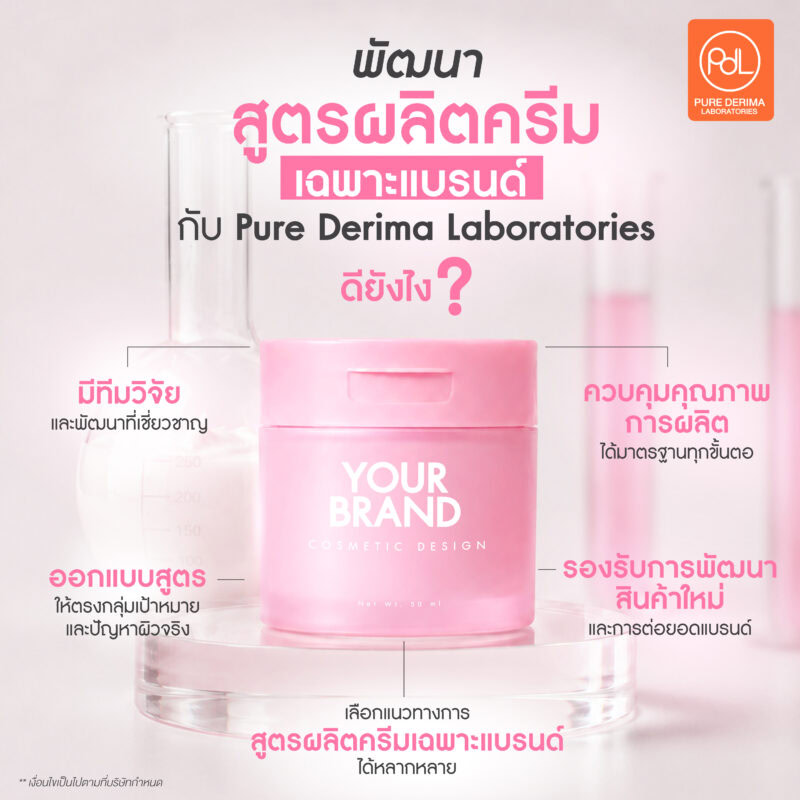 สูตรผลิตครีมเฉพาะแบรนด์ ทางลัดสู่การสร้างสกินแคร์ที่แตกต่าง 3 พัฒนาสูตรผลิตครีมเฉพาะแบรนด์กับ Pure Derima Laboratories ดียังไง?