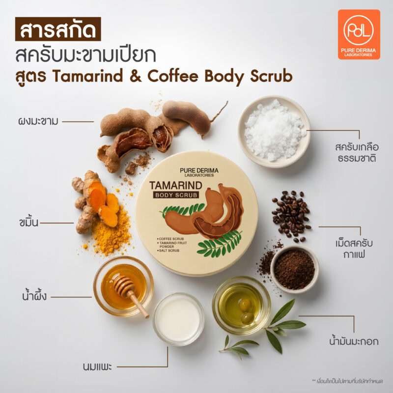 รับผลิตสครับมะขามเปียก สูตรมาตรฐานขายดี ขายง่าย ขายดี 3 สารสกัดโดดเด่นในสครับมะขามเปียกสูตร Tamarind & Coffee Body Scrub
